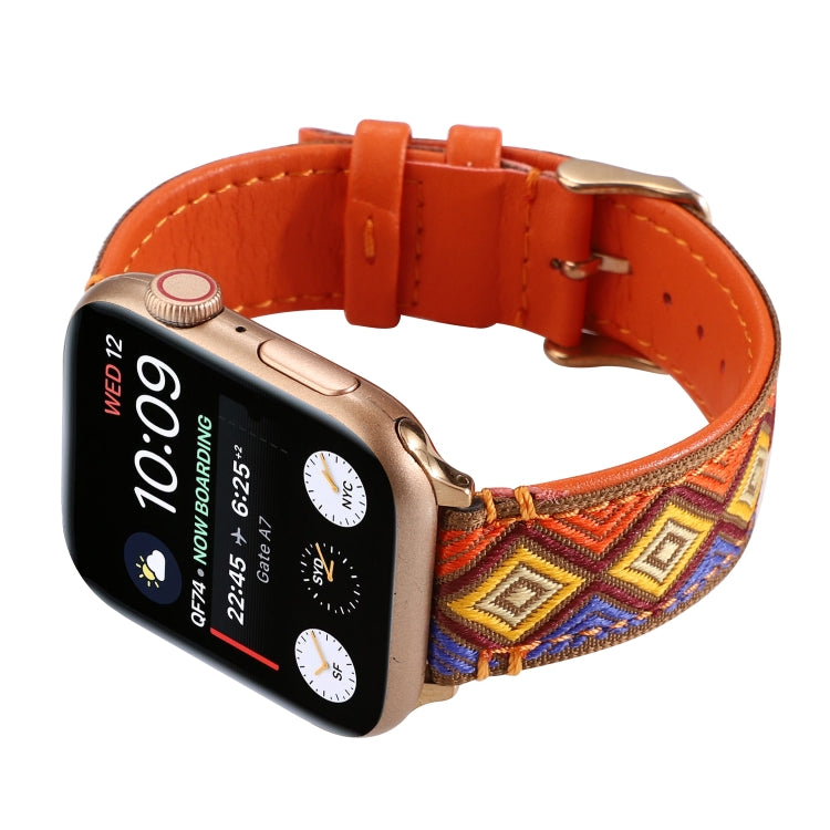 Ethnic Leather Watchband For Apple Watch Series 6 &amp; SE &amp; 5 &amp; 4 40mm / 3 &amp; 2 &amp; 1 38mm, For Apple Watch Series 7 41mm / 6 &amp; SE &amp; 5 &amp; 4 40mm / 3 &amp; 2 &amp; 1 38mm