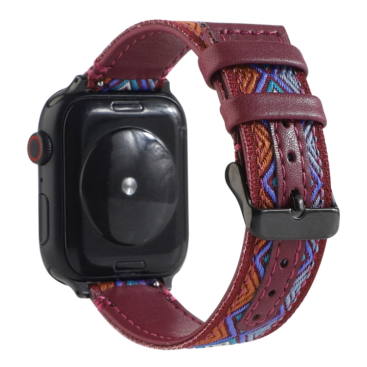 Ethnic Leather Watchband For Apple Watch Series 6 &amp; SE &amp; 5 &amp; 4 40mm / 3 &amp; 2 &amp; 1 38mm, For Apple Watch Series 7 41mm / 6 &amp; SE &amp; 5 &amp; 4 40mm / 3 &amp; 2 &amp; 1 38mm