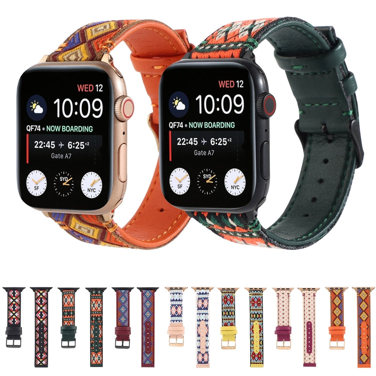 Ethnic Leather Watchband For Apple Watch Series 6 &amp; SE &amp; 5 &amp; 4 40mm / 3 &amp; 2 &amp; 1 38mm, For Apple Watch Series 7 41mm / 6 &amp; SE &amp; 5 &amp; 4 40mm / 3 &amp; 2 &amp; 1 38mm