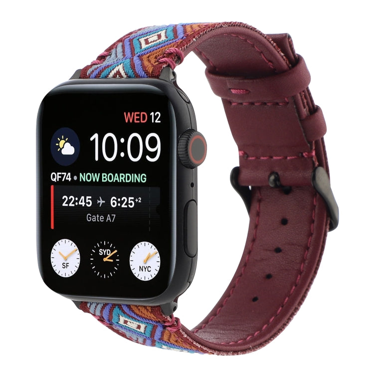 Ethnic Leather Watchband For Apple Watch Series 6 &amp; SE &amp; 5 &amp; 4 44mm / 3 &amp; 2 &amp; 1 42mm, For Apple Watch Series 7 45mm / 6 &amp; SE &amp; 5 &amp; 4 44mm / 3 &amp; 2 &amp; 1 42mm