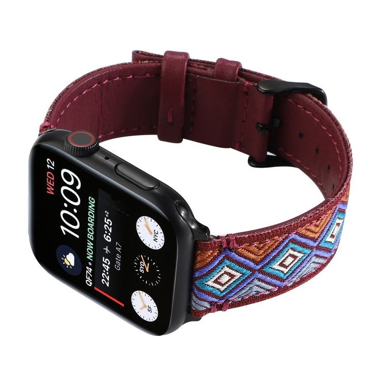 Ethnic Leather Watchband For Apple Watch Series 6 &amp; SE &amp; 5 &amp; 4 44mm / 3 &amp; 2 &amp; 1 42mm, For Apple Watch Series 7 45mm / 6 &amp; SE &amp; 5 &amp; 4 44mm / 3 &amp; 2 &amp; 1 42mm