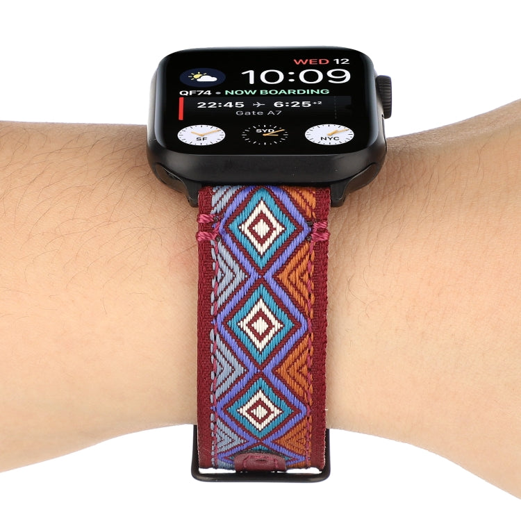 Ethnic Leather Watchband For Apple Watch Series 6 &amp; SE &amp; 5 &amp; 4 44mm / 3 &amp; 2 &amp; 1 42mm, For Apple Watch Series 7 45mm / 6 &amp; SE &amp; 5 &amp; 4 44mm / 3 &amp; 2 &amp; 1 42mm
