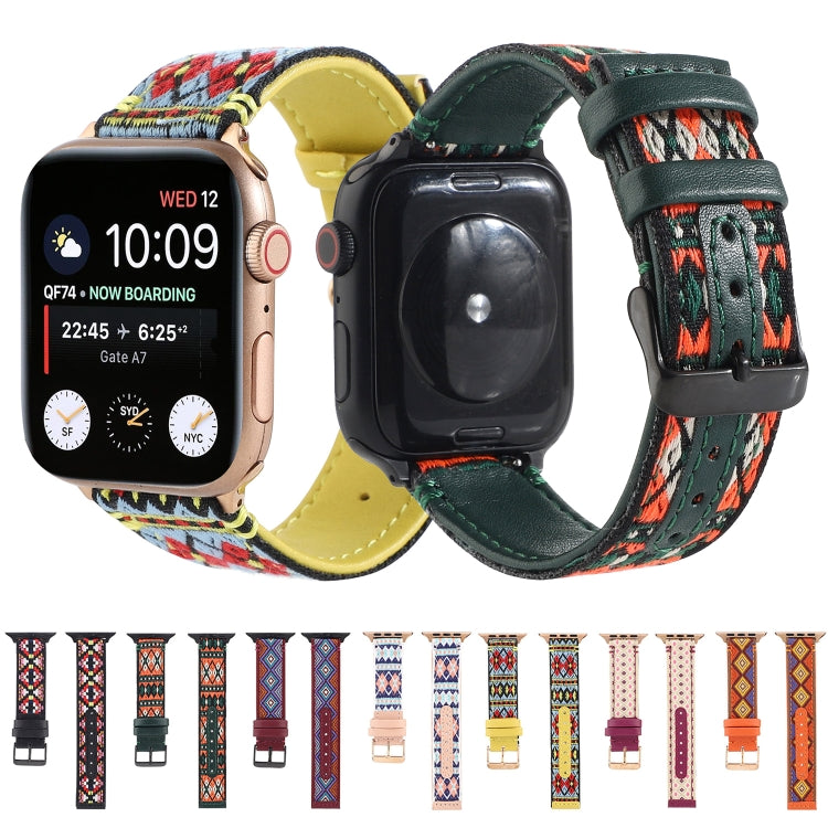 Ethnic Leather Watchband For Apple Watch Series 6 &amp; SE &amp; 5 &amp; 4 44mm / 3 &amp; 2 &amp; 1 42mm, For Apple Watch Series 7 45mm / 6 &amp; SE &amp; 5 &amp; 4 44mm / 3 &amp; 2 &amp; 1 42mm