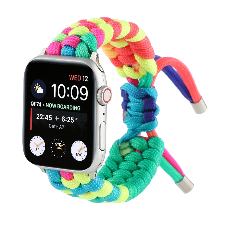 Umbrella Cord Rainbow Watchband For Apple Watch Series 6 & SE & 5 & 4 40mm / 3 & 2 & 1 38mm, For Apple Watch Series 8&7 41mm / SE 2&6&SE&5&4 40mm / 3&2&1 38mm, For Apple Watch Series 7 41mm / 6 & SE & 5 & 4 40mm / 3 & 2 & 1 38mm