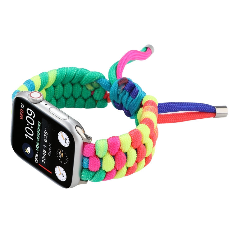 Umbrella Cord Rainbow Watchband For Apple Watch Series 6 & SE & 5 & 4 40mm / 3 & 2 & 1 38mm, For Apple Watch Series 8&7 41mm / SE 2&6&SE&5&4 40mm / 3&2&1 38mm, For Apple Watch Series 7 41mm / 6 & SE & 5 & 4 40mm / 3 & 2 & 1 38mm