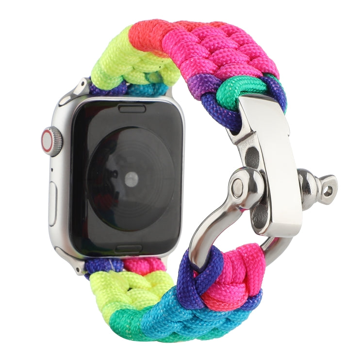 Umbrella Cord Rainbow Watchband For Apple Watch Series 6 & SE & 5 & 4 40mm / 3 & 2 & 1 38mm, For Apple Watch Series 8&7 41mm / SE 2&6&SE&5&4 40mm / 3&2&1 38mm, For Apple Watch Series 7 41mm / 6 & SE & 5 & 4 40mm / 3 & 2 & 1 38mm