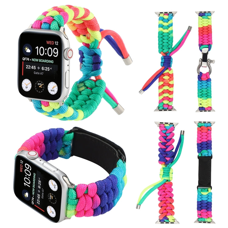 Umbrella Cord Rainbow Watchband For Apple Watch Series 6 & SE & 5 & 4 40mm / 3 & 2 & 1 38mm, For Apple Watch Series 8&7 41mm / SE 2&6&SE&5&4 40mm / 3&2&1 38mm, For Apple Watch Series 7 41mm / 6 & SE & 5 & 4 40mm / 3 & 2 & 1 38mm