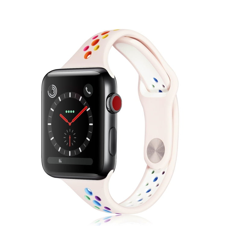 Rainbow Silicone Watchband For Apple Watch Series 6 & SE & 5 & 4 40mm / 3 & 2 & 1 38mm, For Apple Watch Series 8&7 41mm / SE 2&6&SE&5&4 40mm / 3&2&1 38mm, For Apple Watch Series 7 41mm / 6 & SE & 5 & 4 40mm / 3 & 2 & 1 38mm