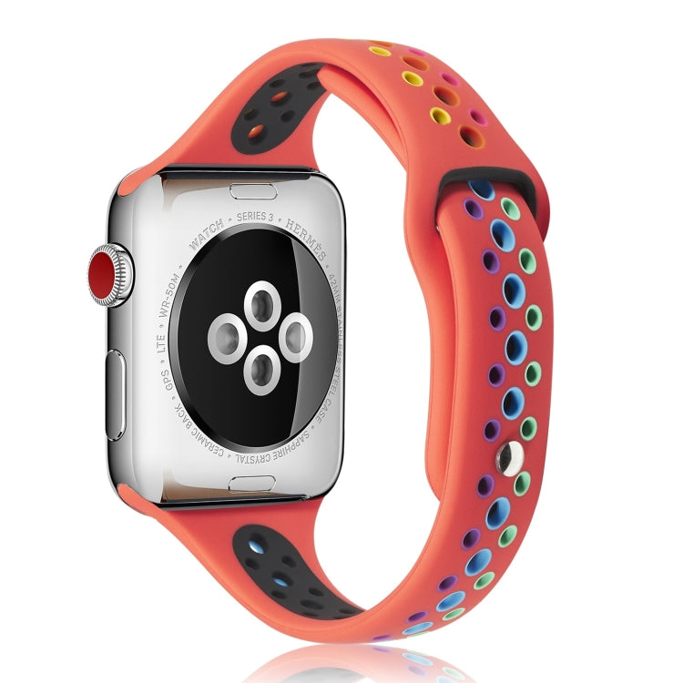 Rainbow Silicone Watchband For Apple Watch Series 6 & SE & 5 & 4 40mm / 3 & 2 & 1 38mm, For Apple Watch Series 8&7 41mm / SE 2&6&SE&5&4 40mm / 3&2&1 38mm, For Apple Watch Series 7 41mm / 6 & SE & 5 & 4 40mm / 3 & 2 & 1 38mm