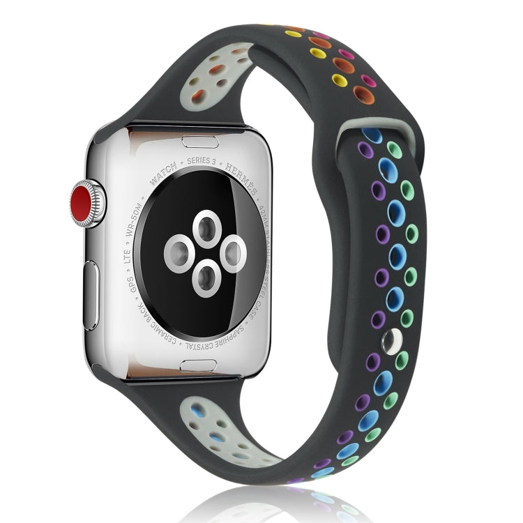 Rainbow Silicone Watchband For Apple Watch Series 6 & SE & 5 & 4 40mm / 3 & 2 & 1 38mm, For Apple Watch Series 8&7 41mm / SE 2&6&SE&5&4 40mm / 3&2&1 38mm, For Apple Watch Series 7 41mm / 6 & SE & 5 & 4 40mm / 3 & 2 & 1 38mm