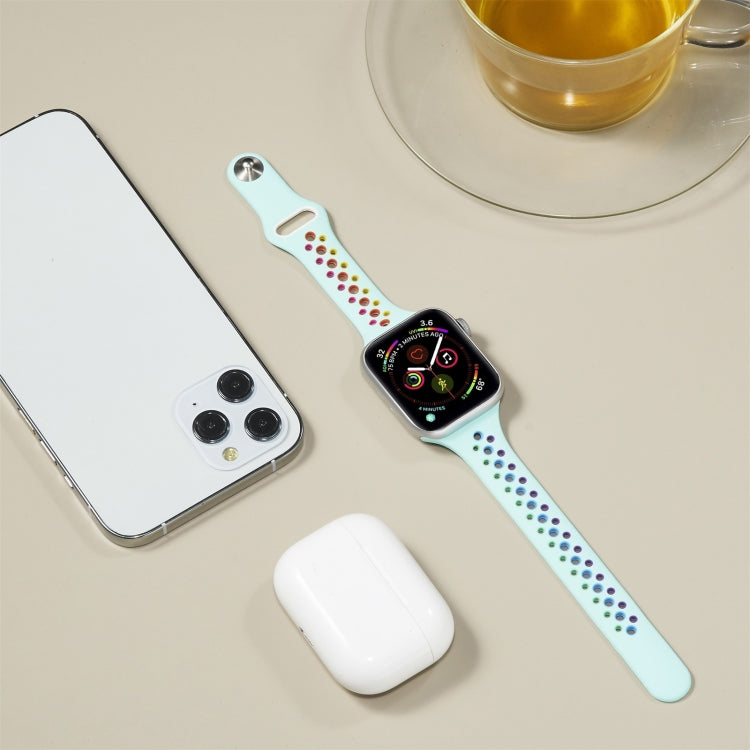 Rainbow Silicone Watchband For Apple Watch Series 6 & SE & 5 & 4 40mm / 3 & 2 & 1 38mm, For Apple Watch Series 8&7 41mm / SE 2&6&SE&5&4 40mm / 3&2&1 38mm, For Apple Watch Series 7 41mm / 6 & SE & 5 & 4 40mm / 3 & 2 & 1 38mm