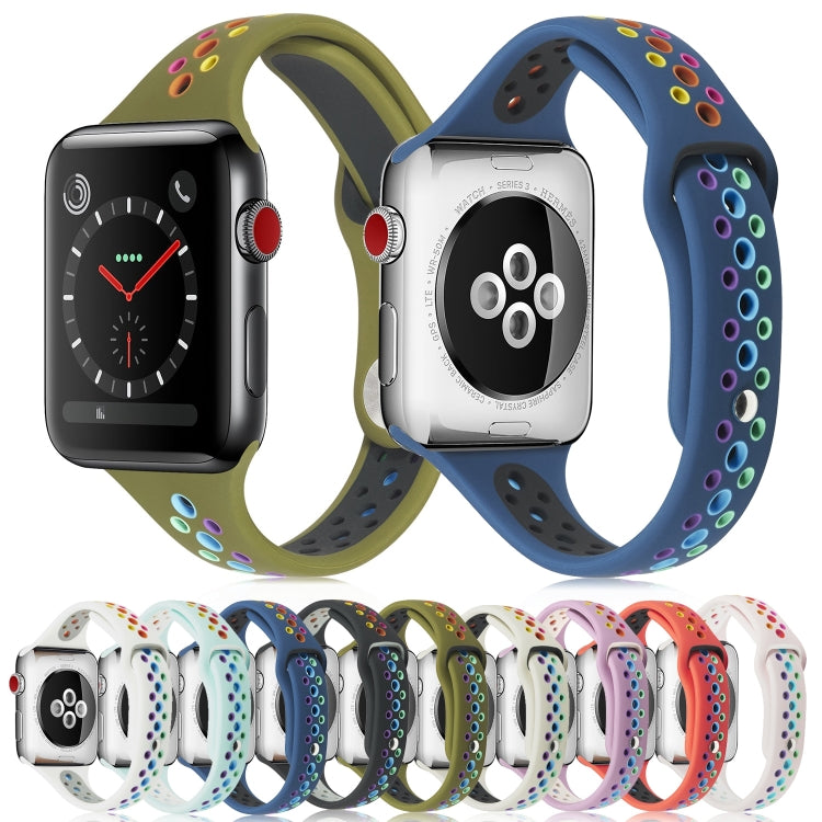 Rainbow Silicone Watchband For Apple Watch Series 6 & SE & 5 & 4 40mm / 3 & 2 & 1 38mm, For Apple Watch Series 8&7 41mm / SE 2&6&SE&5&4 40mm / 3&2&1 38mm, For Apple Watch Series 7 41mm / 6 & SE & 5 & 4 40mm / 3 & 2 & 1 38mm