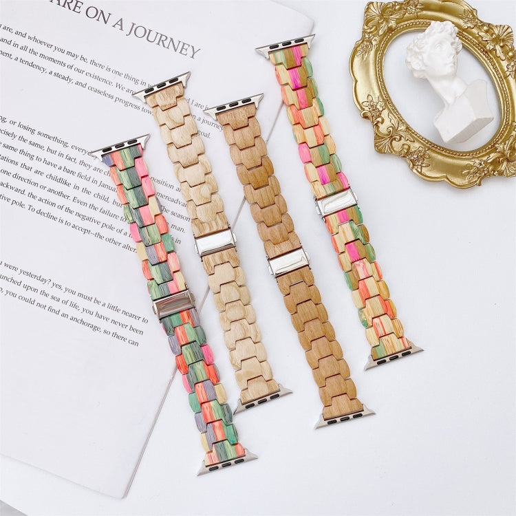Wooden Bead Woven Watchband For Apple Watch Series 6 & SE & 5 & 4 44mm / 3 & 2 & 1 42mm, For Apple Watch Ultra 49mm / Series 8&7 45mm / SE 2&6&SE&5&4 44mm / 3&2&1 42mm