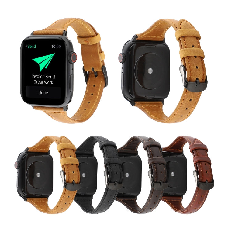 Crazy Horse Texture Genuine Leather Strap, For Apple Watch Series 7 41mm / 6 &amp; SE &amp; 5 &amp; 4 40mm / 3 &amp; 2 &amp; 1 38mm, For Apple Watch Series 8&amp;7 41mm / SE 2&amp;6&amp;SE&amp;5&amp;4 40mm / 3&amp;2&amp;1 38mm