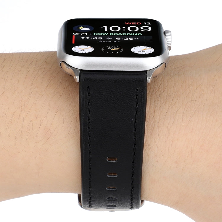 Modern Style Buckle Genuine Leather Strap, For Apple Watch Series 7 41mm / 6 &amp; SE &amp; 5 &amp; 4 40mm / 3 &amp; 2 &amp; 1 38mm, For Apple Watch Series 7 45mm / 6 &amp; SE &amp; 5 &amp; 4 44mm / 3 &amp; 2 &amp; 1 42mm