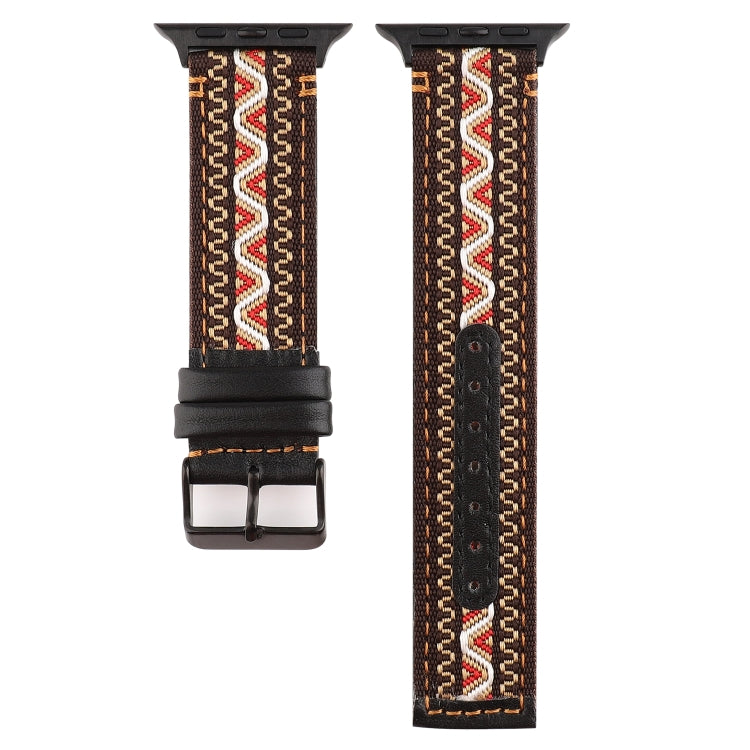 Ethnic Style Genuine Leather Strap, For Apple Watch Series 7 41mm / 6 &amp; SE &amp; 5 &amp; 4 40mm / 3 &amp; 2 &amp; 1 38mm, For Apple Watch Series 7 45mm / 6 &amp; SE &amp; 5 &amp; 4 44mm / 3 &amp; 2 &amp; 1 42mm