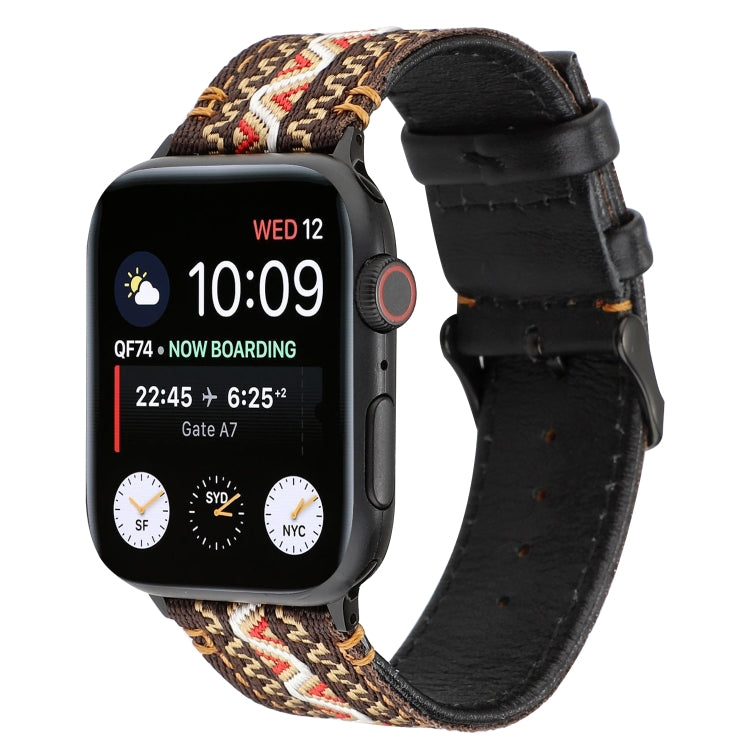 Ethnic Style Genuine Leather Strap, For Apple Watch Series 7 41mm / 6 &amp; SE &amp; 5 &amp; 4 40mm / 3 &amp; 2 &amp; 1 38mm, For Apple Watch Series 7 45mm / 6 &amp; SE &amp; 5 &amp; 4 44mm / 3 &amp; 2 &amp; 1 42mm