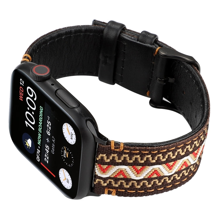 Ethnic Style Genuine Leather Strap, For Apple Watch Series 7 41mm / 6 &amp; SE &amp; 5 &amp; 4 40mm / 3 &amp; 2 &amp; 1 38mm, For Apple Watch Series 7 45mm / 6 &amp; SE &amp; 5 &amp; 4 44mm / 3 &amp; 2 &amp; 1 42mm