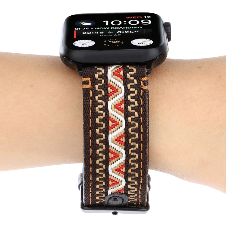 Ethnic Style Genuine Leather Strap, For Apple Watch Series 7 41mm / 6 &amp; SE &amp; 5 &amp; 4 40mm / 3 &amp; 2 &amp; 1 38mm, For Apple Watch Series 7 45mm / 6 &amp; SE &amp; 5 &amp; 4 44mm / 3 &amp; 2 &amp; 1 42mm