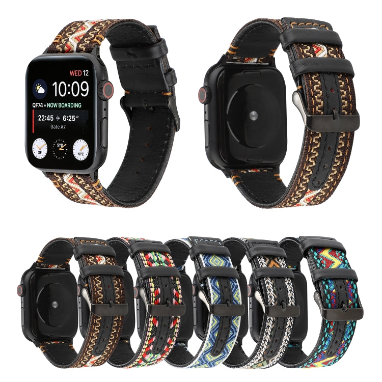 Ethnic Style Genuine Leather Strap, For Apple Watch Series 7 41mm / 6 &amp; SE &amp; 5 &amp; 4 40mm / 3 &amp; 2 &amp; 1 38mm, For Apple Watch Series 7 45mm / 6 &amp; SE &amp; 5 &amp; 4 44mm / 3 &amp; 2 &amp; 1 42mm