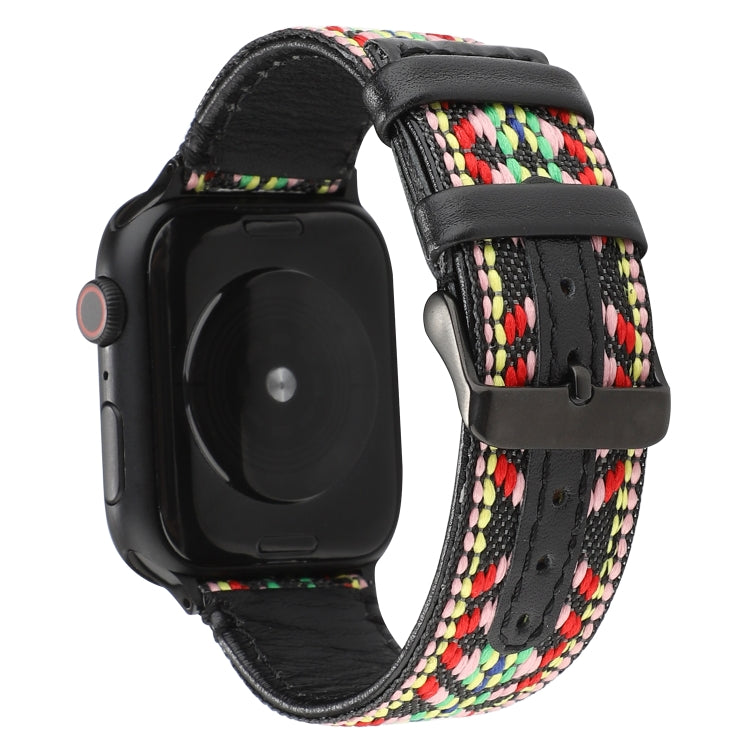 Ethnic Style Genuine Leather Strap, For Apple Watch Series 7 41mm / 6 &amp; SE &amp; 5 &amp; 4 40mm / 3 &amp; 2 &amp; 1 38mm, For Apple Watch Series 7 45mm / 6 &amp; SE &amp; 5 &amp; 4 44mm / 3 &amp; 2 &amp; 1 42mm