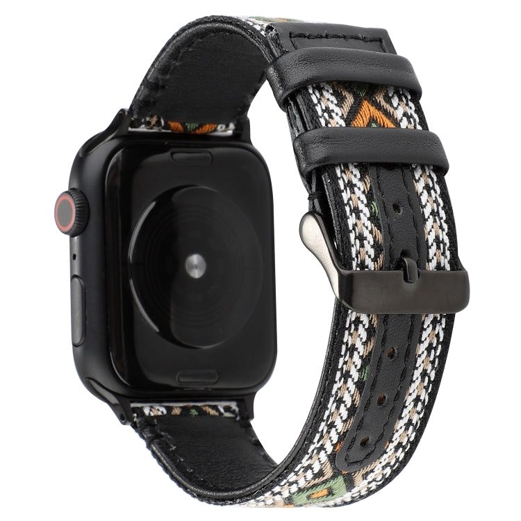 Ethnic Style Genuine Leather Strap, For Apple Watch Series 7 41mm / 6 &amp; SE &amp; 5 &amp; 4 40mm / 3 &amp; 2 &amp; 1 38mm, For Apple Watch Series 7 45mm / 6 &amp; SE &amp; 5 &amp; 4 44mm / 3 &amp; 2 &amp; 1 42mm