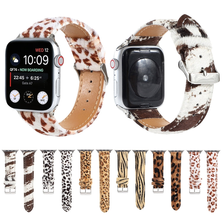 Horsehair Fluffy Leopard Print Leather Watch Strap, For Apple Watch Ultra 49mm / Series 8&amp;7 45mm / SE 2&amp;6&amp;SE&amp;5&amp;4 44mm / 3&amp;2&amp;1 42mm, For Apple Watch Series 8&amp;7 41mm / SE 2&amp;6&amp;SE&amp;5&amp;4 40mm / 3&amp;2&amp;1 38mm