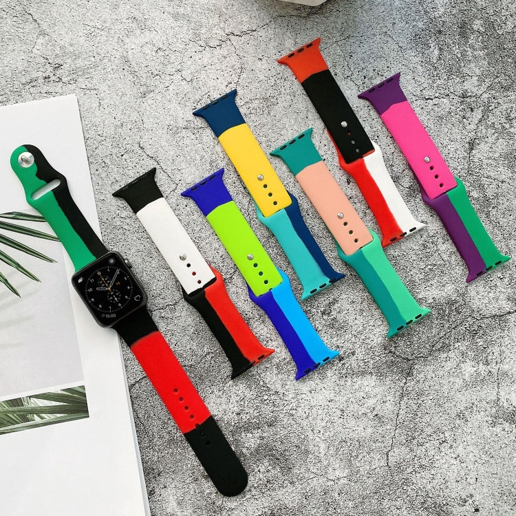 Silicone Color Matching Replacement Watchbands For Apple Watch Series 6 & SE & 5 & 4 40mm / 3 & 2 & 1 38mm, For Apple Watch 40mm/38mm(Black+Red+White), For Apple Watch 40mm/38mm(Red+White+Black), For Apple Watch 40mm/38mm(Light Blue+Dark Blue+Yellow)