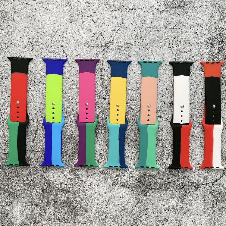 Silicone Color Matching Replacement Watchbands For Apple Watch Series 6 & SE & 5 & 4 40mm / 3 & 2 & 1 38mm, For Apple Watch 40mm/38mm(Black+Red+White), For Apple Watch 40mm/38mm(Red+White+Black), For Apple Watch 40mm/38mm(Light Blue+Dark Blue+Yellow)