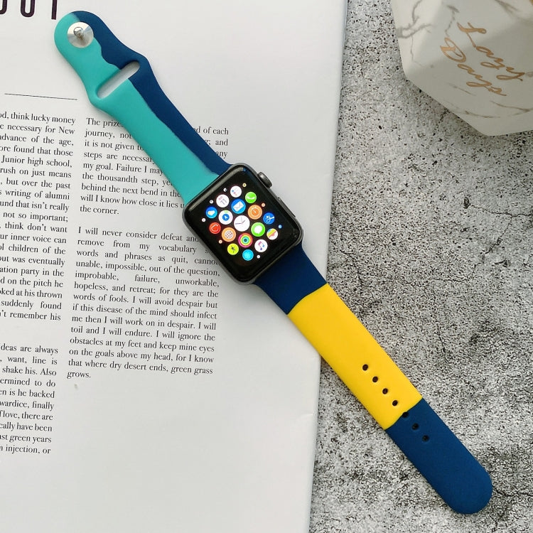 Silicone Color Matching Replacement Watchbands For Apple Watch Series 6 & SE & 5 & 4 44mm / 3 & 2 & 1 42mm, For Apple Watch 44mm/42mm(Black+Red+White), For Apple Watch 44mm/42mm(Light Blue+Dark Blue+Yellow)����������������������������������������������...
