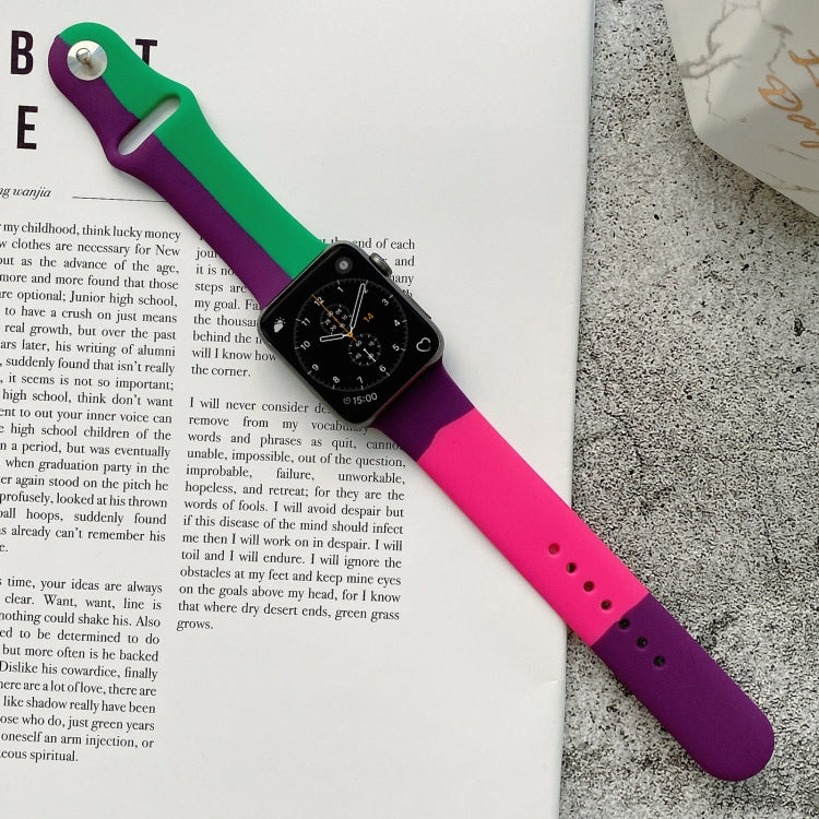 Silicone Color Matching Replacement Watchbands For Apple Watch Series 6 & SE & 5 & 4 44mm / 3 & 2 & 1 42mm, For Apple Watch 44mm/42mm(Black+Red+White), For Apple Watch 44mm/42mm(Light Blue+Dark Blue+Yellow)����������������������������������������������...