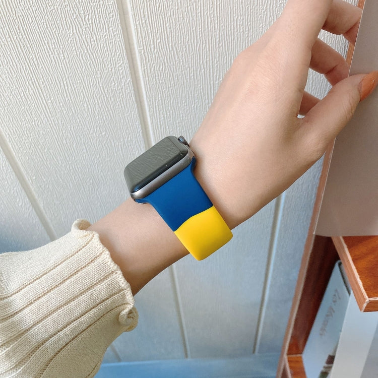 Silicone Color Matching Replacement Watchbands For Apple Watch Series 6 & SE & 5 & 4 44mm / 3 & 2 & 1 42mm, For Apple Watch 44mm/42mm(Black+Red+White), For Apple Watch 44mm/42mm(Light Blue+Dark Blue+Yellow)����������������������������������������������...