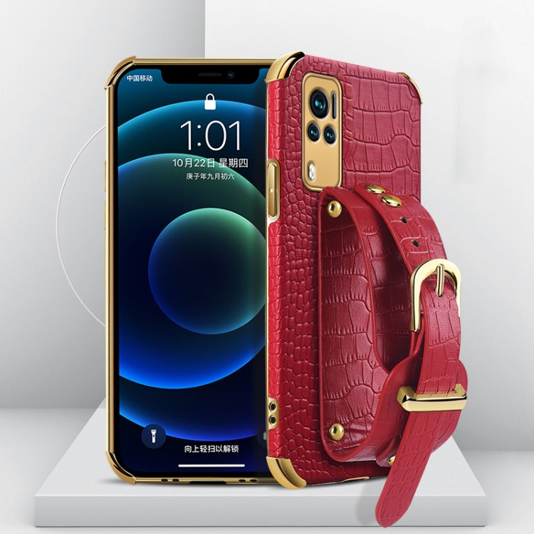 Electroplated TPU Crocodile Pattern Leather Case with Wrist Strap, For vivo X60, For vivo X60 Pro, For vivo Y52s 5G