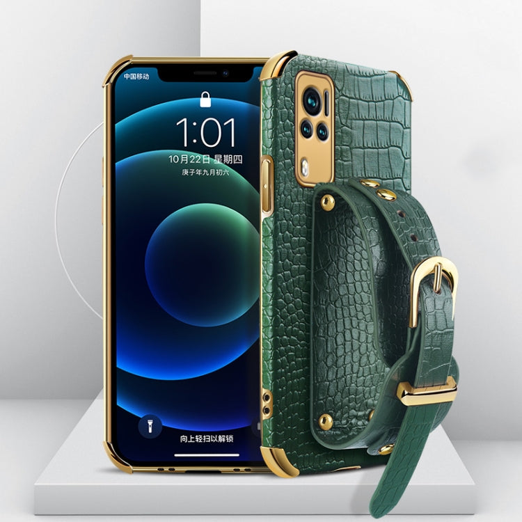 Electroplated TPU Crocodile Pattern Leather Case with Wrist Strap, For vivo X60, For vivo X60 Pro, For vivo Y52s 5G