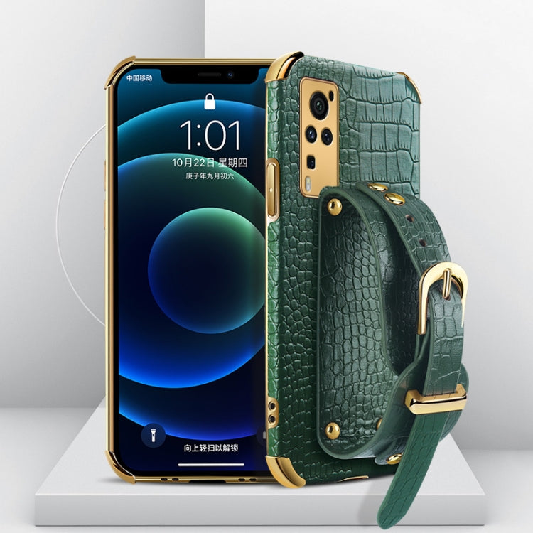 Electroplated TPU Crocodile Pattern Leather Case with Wrist Strap, For vivo X60, For vivo X60 Pro, For vivo Y52s 5G