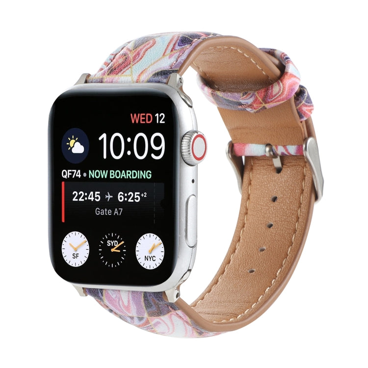 Marble Ethnic Style Printed Leather Watchband For Apple Watch Series 6 &amp; SE &amp;, 5 &amp; 4 44mm / 3 &amp; 2 &amp; 1 42mm, 5 &amp; 4 40mm / 3 &amp; 2 &amp; 1 38mm