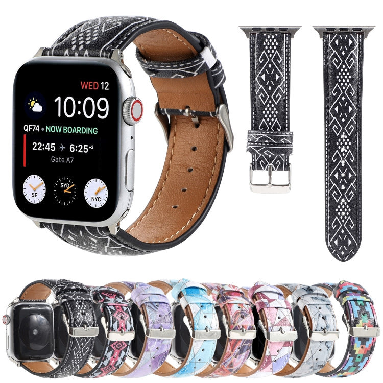 Marble Ethnic Style Printed Leather Watchband For Apple Watch Series 6 &amp; SE &amp;, 5 &amp; 4 44mm / 3 &amp; 2 &amp; 1 42mm, 5 &amp; 4 40mm / 3 &amp; 2 &amp; 1 38mm