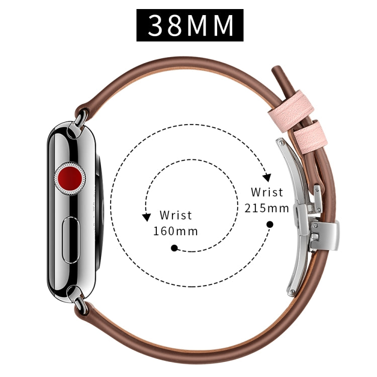 Genuine Leather + Butterfly Silver Buckle Replacement Watchbands For Apple Watch Series 6 &amp; SE &amp; 5 &amp; 4 40mm / 3 &amp; 2 &amp; 1 38mm, Silver Buckle For Apple Watch Series 7 41mm / 6 &amp; SE &amp; 5 &amp; 4 40mm / 3 &amp; 2 &amp; 1 38mm