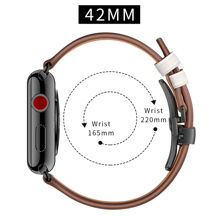 Genuine Leather + Butterfly Black Buckle Replacement Watchbands For Apple Watch Series 6 &amp; SE &amp; 5 &amp; 4 44mm / 3 &amp; 2 &amp; 1 42mm, Black Buckle For Apple Watch Series 7 45mm / 6 &amp; SE &amp; 5 &amp; 4 44mm / 3 &amp; 2 &amp; 1 42mm