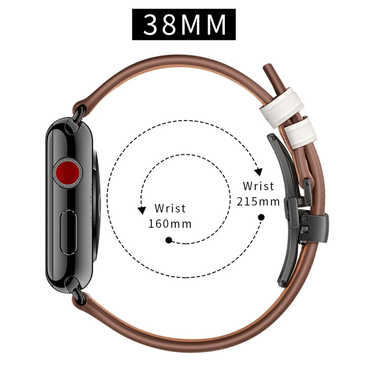 Genuine Leather + Butterfly Black Buckle Replacement Watchbands For Apple Watch Series 6 &amp; SE &amp; 5 &amp; 4 40mm / 3 &amp; 2 &amp; 1 38mm, Black Buckle For Apple Watch Series 8&amp;7 41mm / SE 2&amp;6&amp;SE&amp;5&amp;4 40mm / 3&amp;2&amp;1 38mm