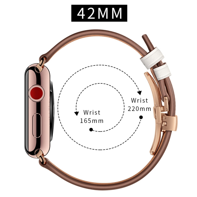 Genuine Leather + Butterfly Rose Gold Buckle Replacement Watchbands For Apple Watch Series 6 & SE & 5 & 4 44mm / 3 & 2 & 1 42mm, Rose Gold Buckle For Apple Watch Ultra 49mm / Series 8&7 45mm / SE 2&6&SE&5&4 44mm / 3&2&1 42mm