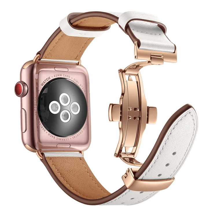 Genuine Leather + Butterfly Rose Gold Buckle Replacement Watchbands For Apple Watch Series 6 &amp; SE &amp; 5 &amp; 4 40mm / 3 &amp; 2 &amp; 1 38mm, Rose Gold Buckle For Apple Watch Series 7 41mm / 6 &amp; SE &amp; 5 &amp; 4 40mm / 3 &amp; 2 &amp; 1 38mm