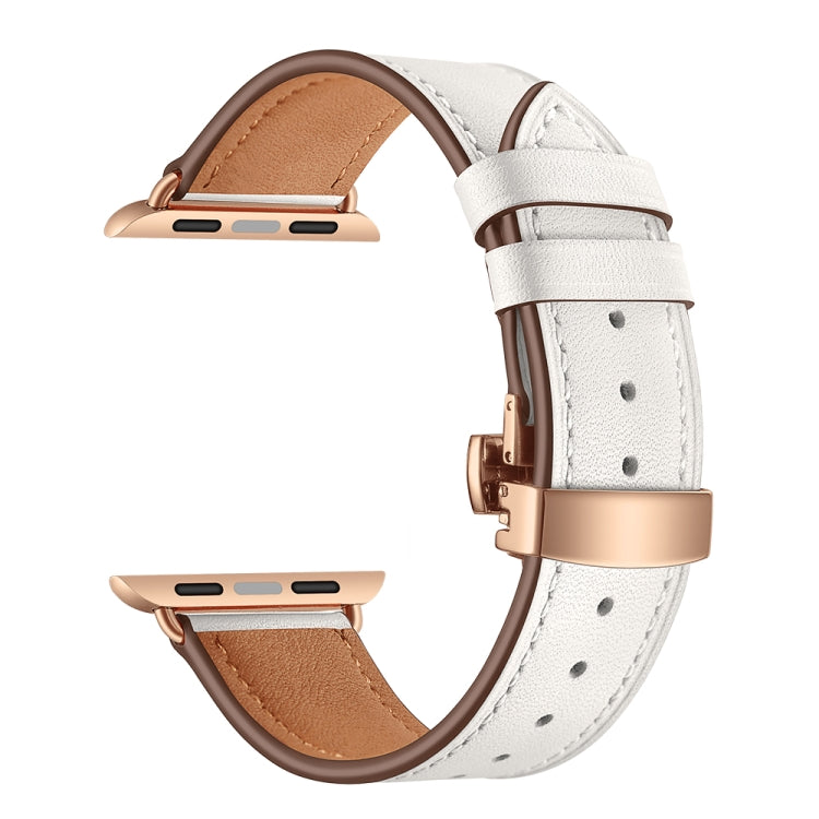 Genuine Leather + Butterfly Rose Gold Buckle Replacement Watchbands For Apple Watch Series 6 &amp; SE &amp; 5 &amp; 4 40mm / 3 &amp; 2 &amp; 1 38mm, Rose Gold Buckle For Apple Watch Series 7 41mm / 6 &amp; SE &amp; 5 &amp; 4 40mm / 3 &amp; 2 &amp; 1 38mm