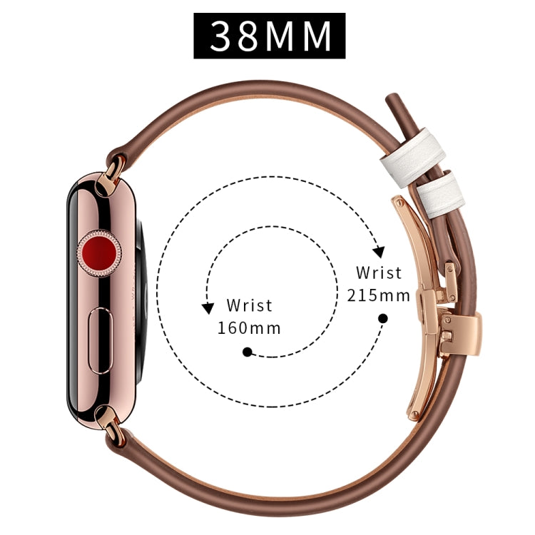 Genuine Leather + Butterfly Rose Gold Buckle Replacement Watchbands For Apple Watch Series 6 &amp; SE &amp; 5 &amp; 4 40mm / 3 &amp; 2 &amp; 1 38mm, Rose Gold Buckle For Apple Watch Series 7 41mm / 6 &amp; SE &amp; 5 &amp; 4 40mm / 3 &amp; 2 &amp; 1 38mm