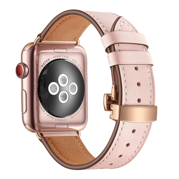 Genuine Leather + Butterfly Rose Gold Buckle Replacement Watchbands For Apple Watch Series 6 &amp; SE &amp; 5 &amp; 4 40mm / 3 &amp; 2 &amp; 1 38mm, Rose Gold Buckle For Apple Watch Series 7 41mm / 6 &amp; SE &amp; 5 &amp; 4 40mm / 3 &amp; 2 &amp; 1 38mm