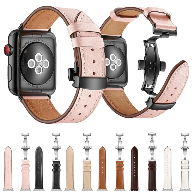 Genuine Leather + Butterfly Rose Gold Buckle Replacement Watchbands For Apple Watch Series 6 &amp; SE &amp; 5 &amp; 4 40mm / 3 &amp; 2 &amp; 1 38mm, Rose Gold Buckle For Apple Watch Series 7 41mm / 6 &amp; SE &amp; 5 &amp; 4 40mm / 3 &amp; 2 &amp; 1 38mm