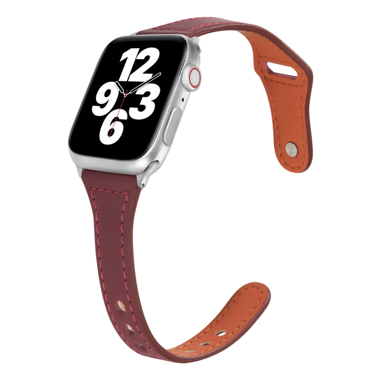 Universal T-shaped Thin Reverse Buckle Leather Watch Strap, For Apple Watch Ultra 49mm / Series 8&7 45mm / SE 2&6&SE&5&4 44mm / 3&2&1 42mm, For Apple Watch Series 8&7 41mm / SE 2&6&SE&5&4 40mm / 3&2&1 38mm