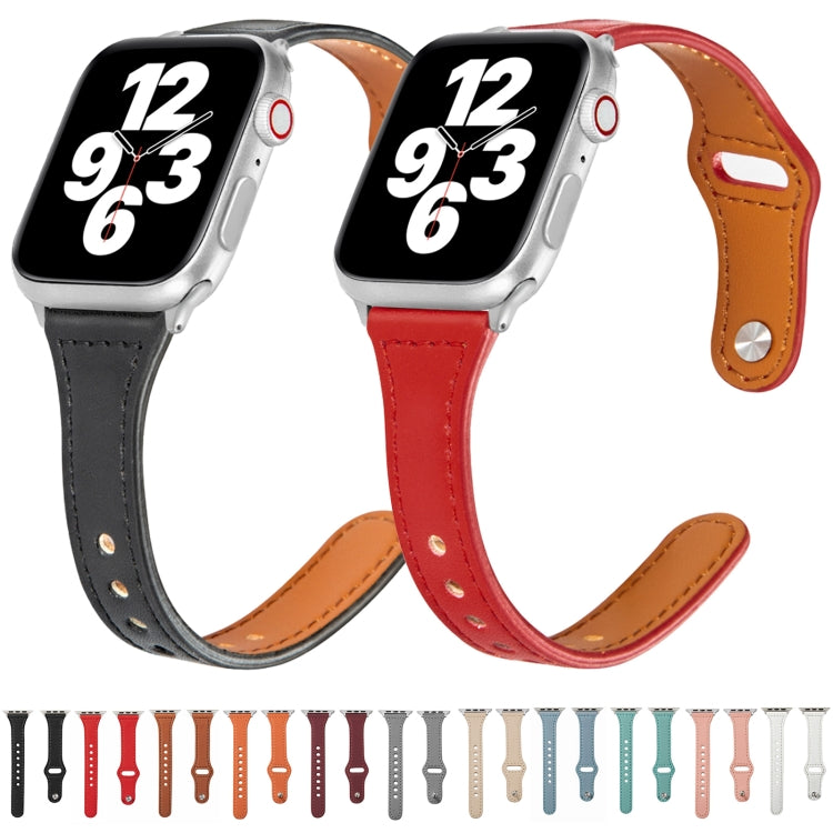 Universal T-shaped Thin Reverse Buckle Leather Watch Strap, For Apple Watch Ultra 49mm / Series 8&7 45mm / SE 2&6&SE&5&4 44mm / 3&2&1 42mm, For Apple Watch Series 8&7 41mm / SE 2&6&SE&5&4 40mm / 3&2&1 38mm