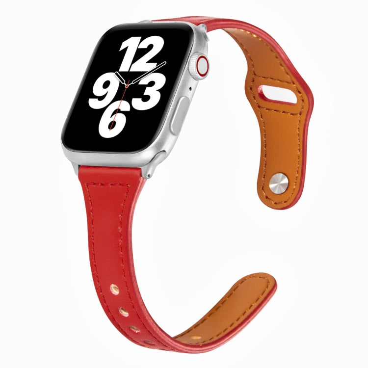 Universal T-shaped Thin Reverse Buckle Leather Watch Strap, For Apple Watch Ultra 49mm / Series 8&7 45mm / SE 2&6&SE&5&4 44mm / 3&2&1 42mm, For Apple Watch Series 8&7 41mm / SE 2&6&SE&5&4 40mm / 3&2&1 38mm