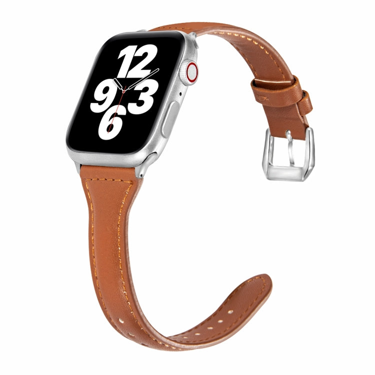 Universal T-shaped Thin Leather Watch Strap, For Apple Watch Series 7 45mm / 6 &amp; SE &amp; 5 &amp; 4 44mm / 3 &amp; 2 &amp; 1 42mm, For Apple Watch Series 7 41mm / 6 &amp; SE &amp; 5 &amp; 4 40mm / 3 &amp; 2 &amp; 1 38mm